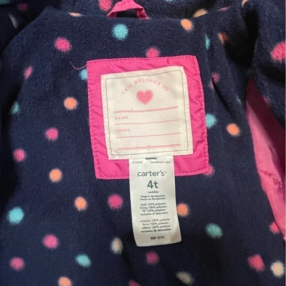 Girls Carters size 4T pink unicorn zip up jacket